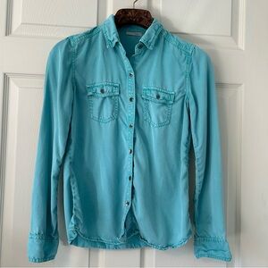 Halogen XS Teal Button-Up Shirt, 100% Lyocell Tencel